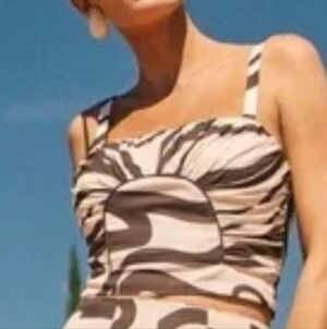 Antonio Melani Somers Zebra Brown Swirl Square Neckline Pleated Top Size 10 NWT